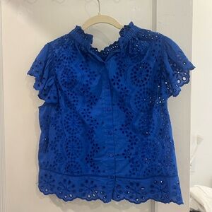 Royal Blue Button Up Embroidered Top